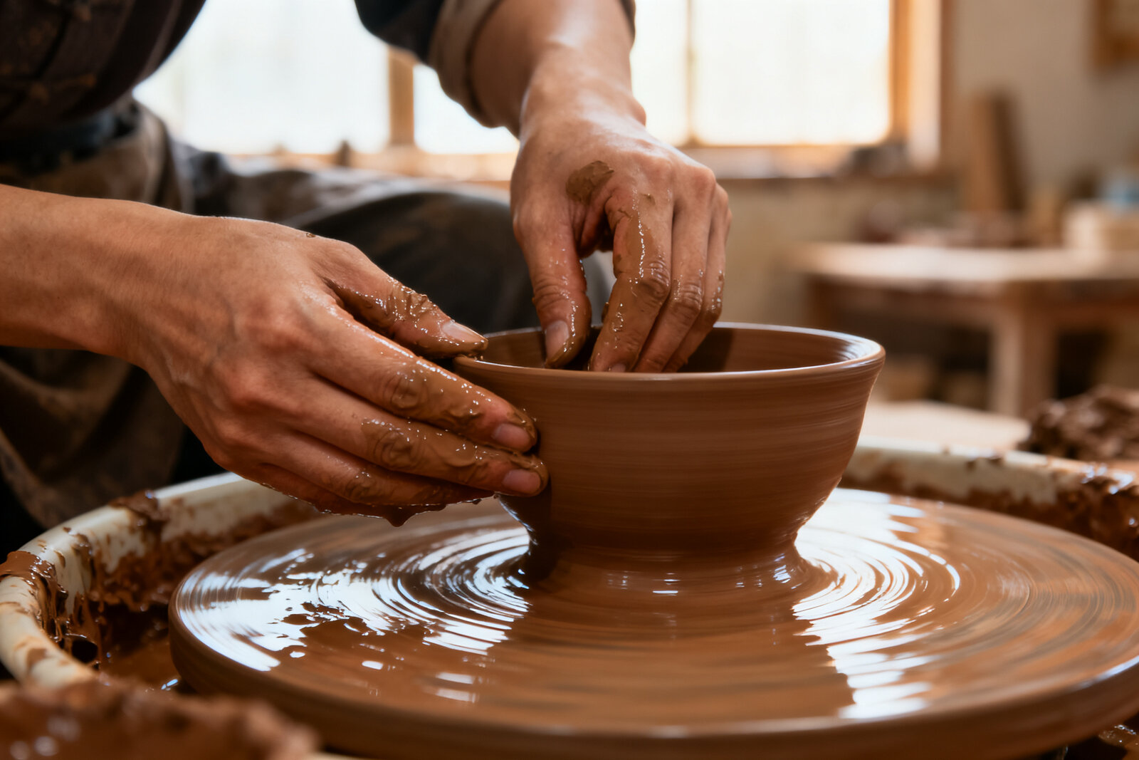 Artisan hands crafting ceramic pottery